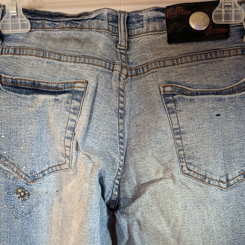 J-STAR Women's Jeans Color Blue Size W29 X L30 Distressed w/Bling